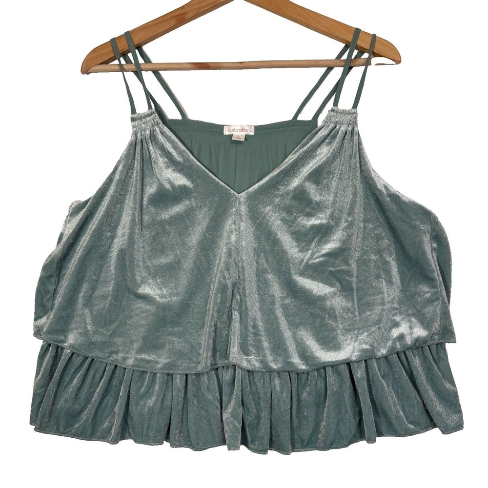 Velvet Layered Crop Top Womens L Sage Green Strappy Y2K Fairy Coquette Festival